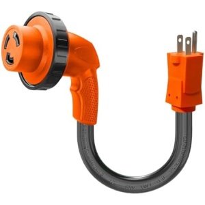 RV 30 Amp to 110 Adapter with Locking Connector, 5-15P to L5-30R | 90 Degree