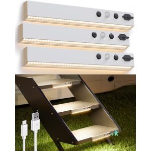 RV Step Lights Waterproof, 44LED Motion Sensor Rechargeable Magnetic Stair